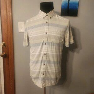 Vans Off The Wall Button Up Shirt Short Sleeve Gray/Tan Striped Men's Medium